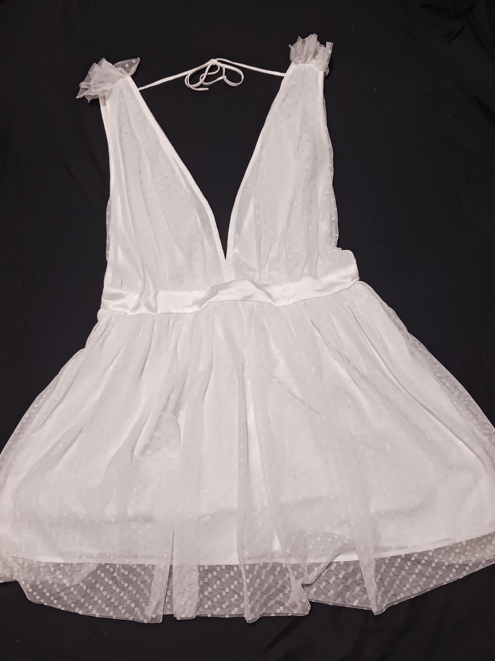 Showpo White Swiss Dot Plunge Mini Dress
